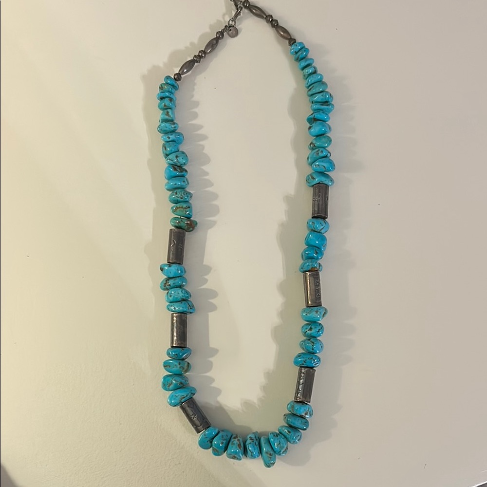 Turquoise and Silver Beaded Necklace